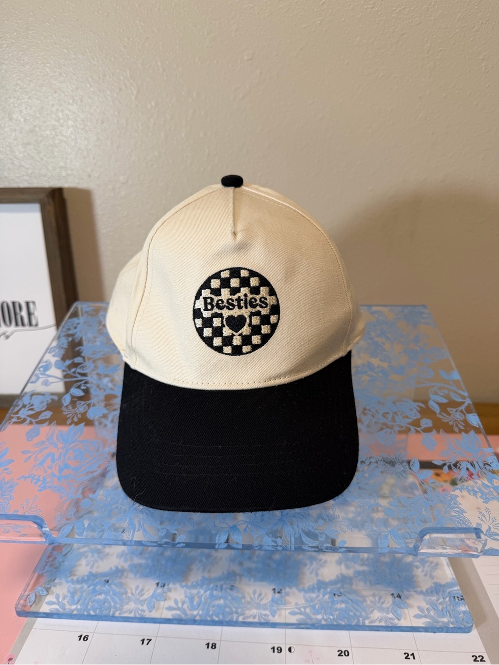 David and Young Two-Tone 'Besties' Baseball Cap - Cream & Black